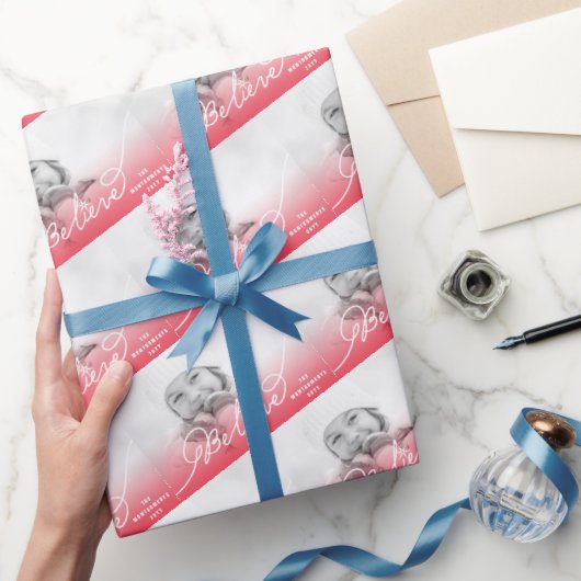 信じ星赤のグラデーションクリスマス ラッピングペーパー (ギフト)