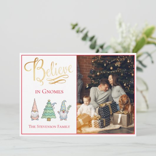 信じ格言金ゴールドスクリプトフォトグリッターホリデー シーズンカード (スタンド正面)