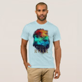 信じ水色のライオンの絵画中 Tシャツ (正面フル)