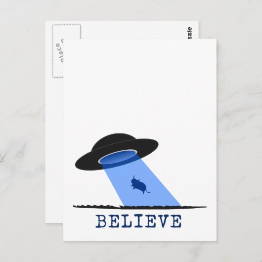 (信じ牛を巻き上げるUFO) ポストカード (正面/裏面)