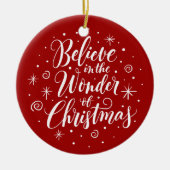 信じ疑問に思スのレタリングラウンド セラミックオーナメント (正面)