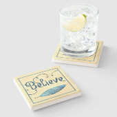 信じ羽水色ファンシータイポグラフィ ストーンコースター (横)