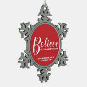 「信じ聖降誕祭の魔法の中で」フェスティバル・レッド スノーフレークピューターオーナメント (左)