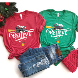 信じ表現Christmas Train Matching Family Dk Tシャツ