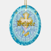 信じ金ゴールドキリスト教クロスオーナメント セラミックオーナメント (右)