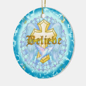 信じ金ゴールドキリスト教クロスオーナメント セラミックオーナメント (左)