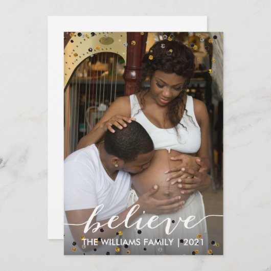 信じ金ゴールドグリッタークリスマスホリデーフォト シーズンカード (正面/裏面)