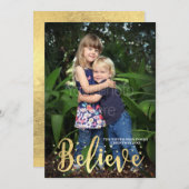 信じ金ゴールドスターのクリスマスフォトグリーティングカード シーズンカード (正面/裏面)