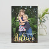 信じ金ゴールドスターのクリスマスフォトグリーティングカード シーズンカード (スタンド正面)