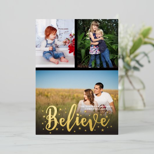 信じ金ゴールドスターのクリスマス3枚 箔シーズンカード (立ち正面)