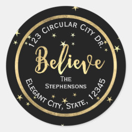 信じ金ゴールド星クリスマス差出人住所ラベル ラウンドシール