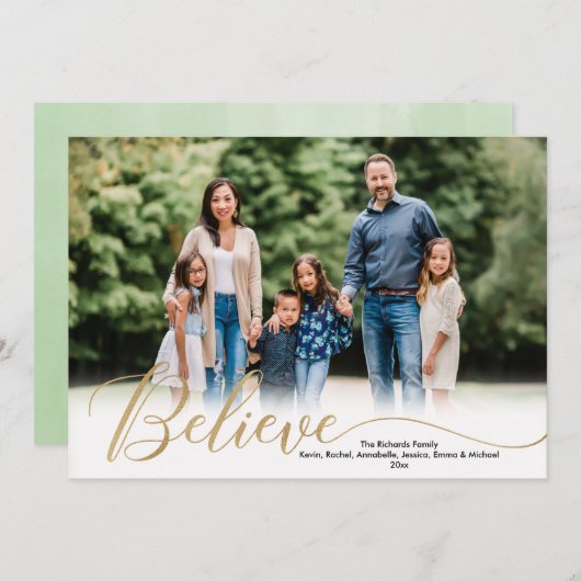 信じ金ゴールド白写真シンプルクリスマスカード (正面/裏面)