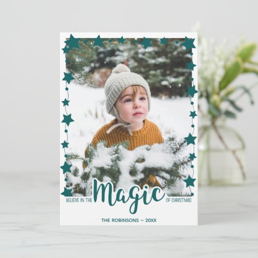 信じ魔法で写真カスタム可愛いクリスマス シーズンカード (スタンド正面)