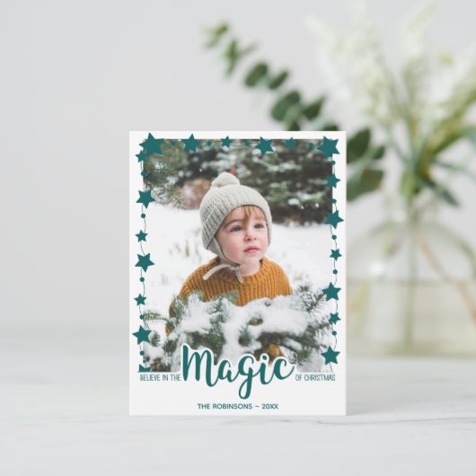 信じ魔法で写真カスタム可愛いクリスマス シーズンポストカード (スタンド正面)