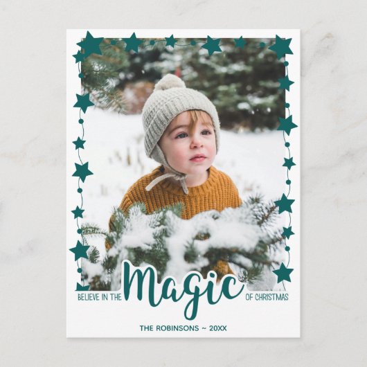 信じ魔法で写真カスタム可愛いクリスマス シーズンポストカード (正面)