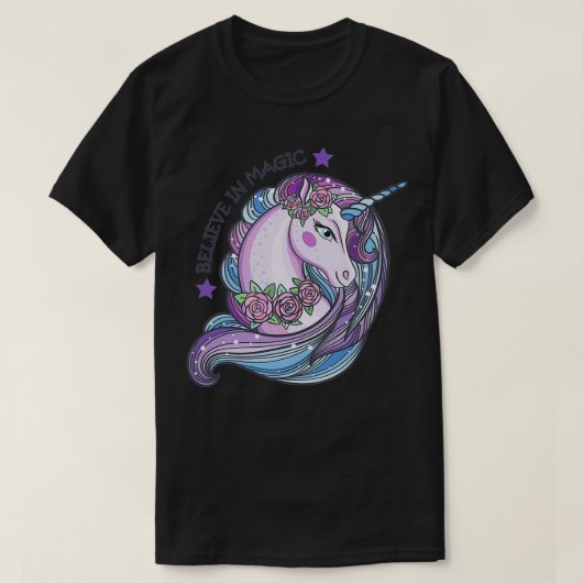 信じ魔法で可愛い神話的ユニコーンの馬 Tシャツ (デザイン正面)