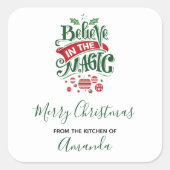 信じ魔法クリスマスタイポグラフィキッチン スクエアシール (正面)