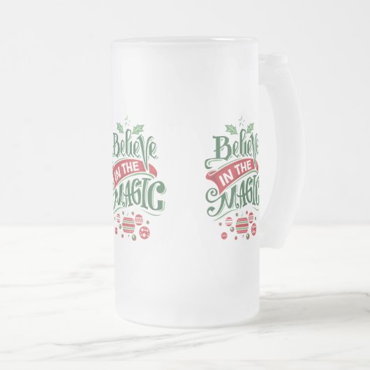 信じ魔法タイポグラフィ フロストグラスビールジョッキ (正面右)
