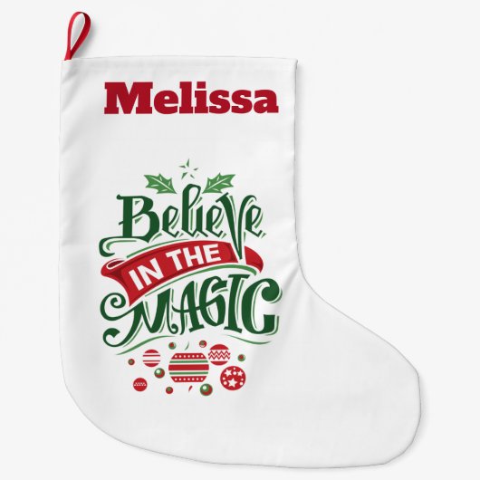 信じ魔法タイポグラフィ ラージクリスマスストッキング (正面)