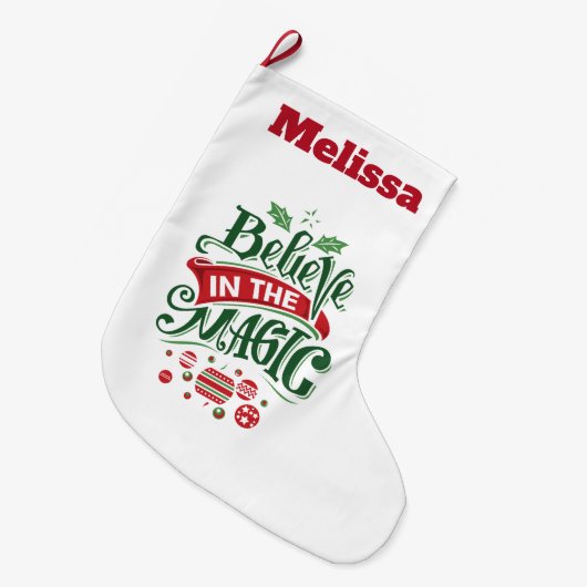 信じ魔法タイポグラフィ ラージクリスマスストッキング (正面 (吊り時))