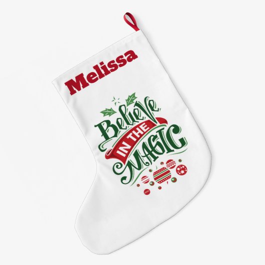 信じ魔法タイポグラフィ ラージクリスマスストッキング (裏面 (吊り時))
