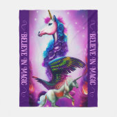 信じ魔法ピンクユニコーン フリースブランケット (正面)