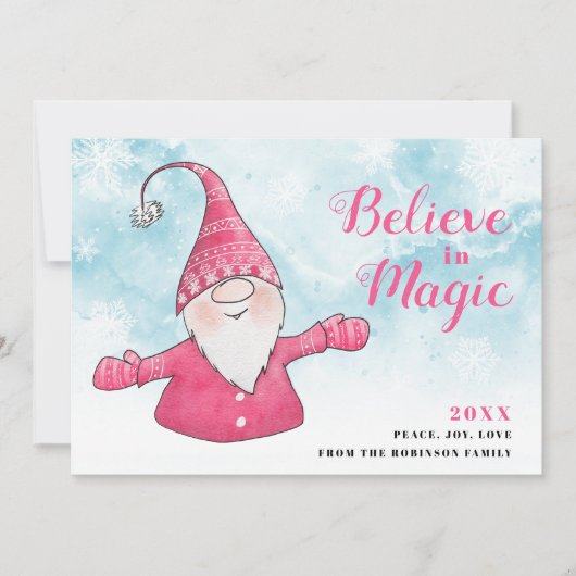 信じ魔法ピンク格言スノーウィーブルークリスマス シーズンカード (正面)