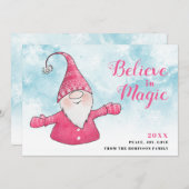 信じ魔法ピンク格言スノーウィーブルークリスマス シーズンカード (正面/裏面)