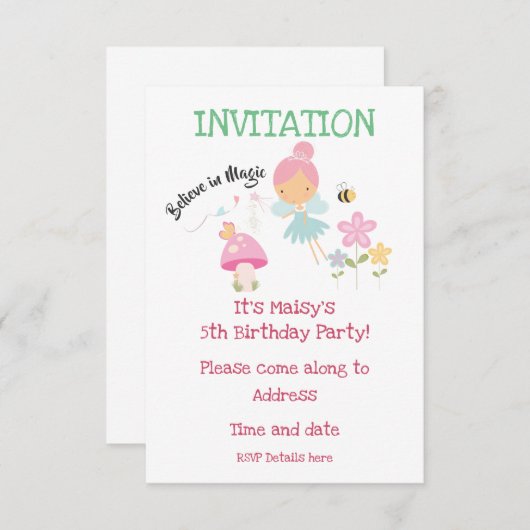信じ魔法フェアリーデザイン誕生日招待状 招待状 (正面/裏面)