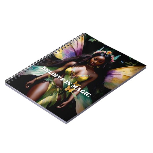 信じ魔法ブラック妖精ガールウォーター色アート ノートブック (左側)