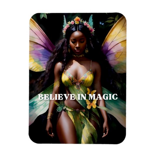 信じ魔法ブラック妖精ガールウォーター色アート マグネット (縦)