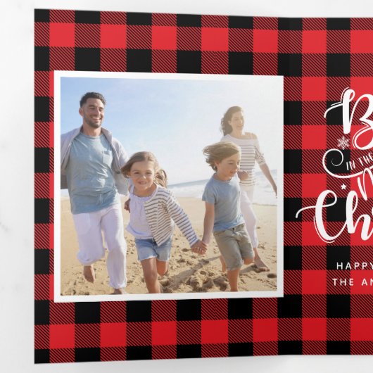 信じ魔法写真コラージュのプレイド・クリスマス 三つ折りクリスマスカード (内部最初)