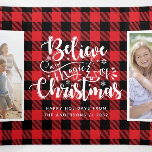 信じ魔法写真コラージュのプレイド・クリスマス 三つ折りクリスマスカード (内部中)