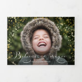 信じ魔法書道と金ゴールドのキラキラ 三つ折りクリスマスカード (カバー)