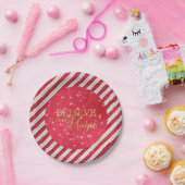 信じ魔法赤と金ゴールドグリッターストライプ ペーパープレート (パーティー)