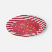 信じ魔法赤と金ゴールドグリッターストライプ ペーパープレート (アングル)