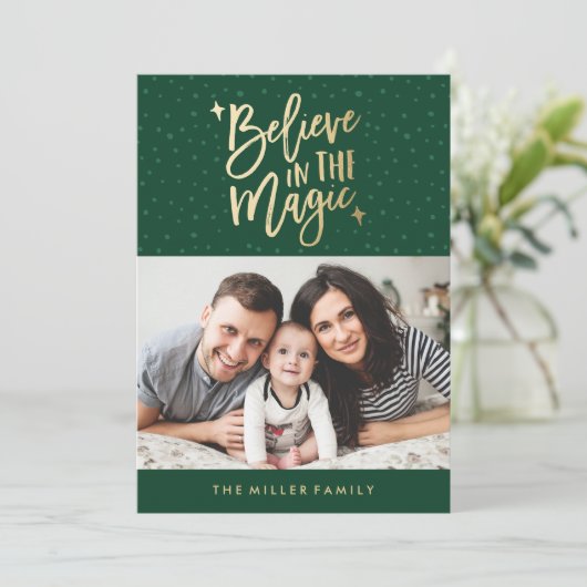 信じ魔法 | 緑のホリデーフォトカード シーズンカード (スタンド正面)