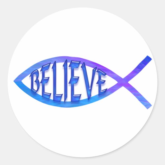 信じ魚 – 青 ラウンドシール (正面)