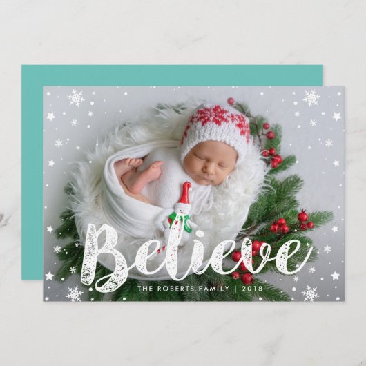 信じ |かわいいベビーのクリスマスカード シーズンカード (正面/裏面)