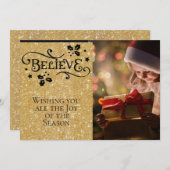 信じ/クリスマス/両面/金ゴールド – 黒パーソナライズされた シーズンカード (正面/裏面)