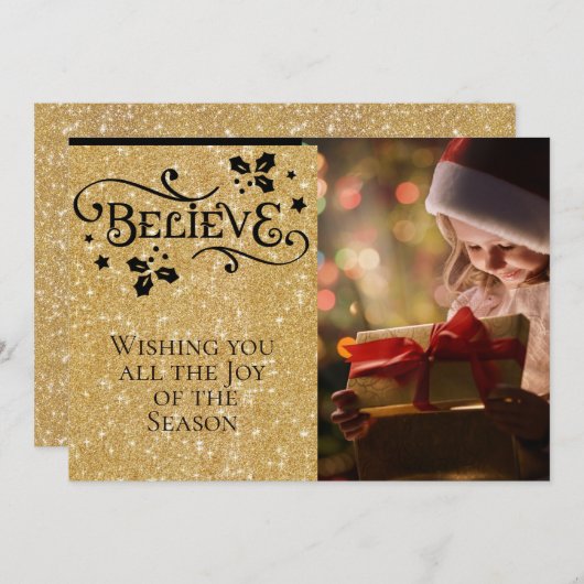 信じ/クリスマス/両面/金ゴールド – 黒パーソナライズされた シーズンカード (正面/裏面)