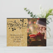 信じ/クリスマス/両面/金ゴールド – 黒パーソナライズされた シーズンカード (スタンド正面)