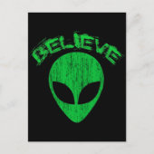 信じ-グリーンエイリアンヘッドデザイン ポストカード (正面)