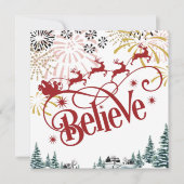 信じ |トナカイ付きサンタクロース飛んでいるそり シーズンカード (正面)