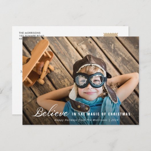 信じ | ホワイト文字オーバーレイのクリスマスカード ポストカード (正面/裏面)