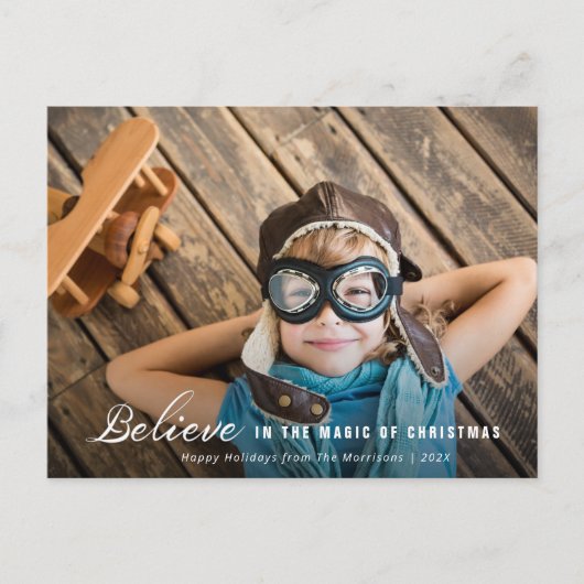 信じ | ホワイト文字オーバーレイのクリスマスカード ポストカード (正面)