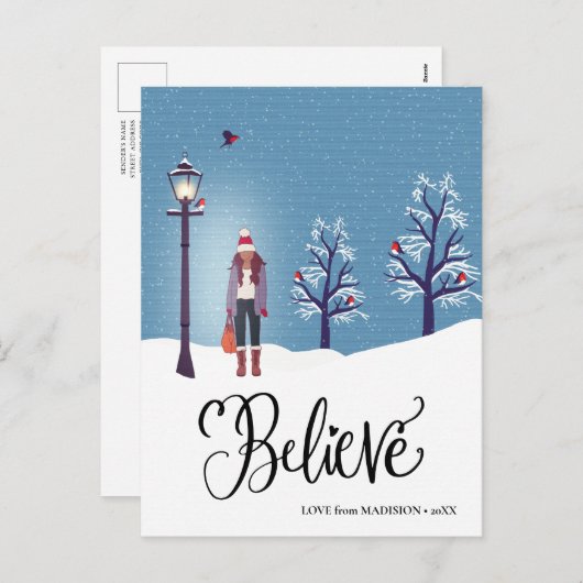 信じ |冬の(鳥)ショウジョウコウカンチョウ シーズンポストカード (正面/裏面)