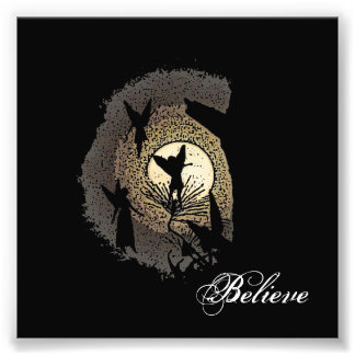 「信じ」妖精と月明かりのファンタジープリント フォトプリント           