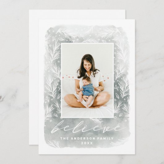 信じ.水彩植物性クリスマススクリプト シーズンカード (正面/裏面)