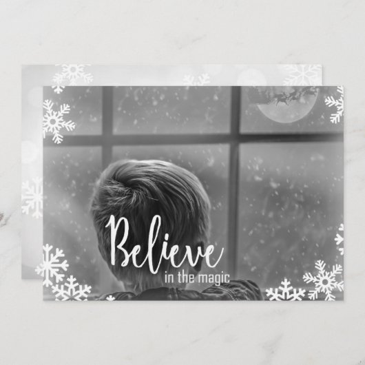 信じ 1枚の写真の雪片クリスマスカード シーズンカード (正面/裏面)